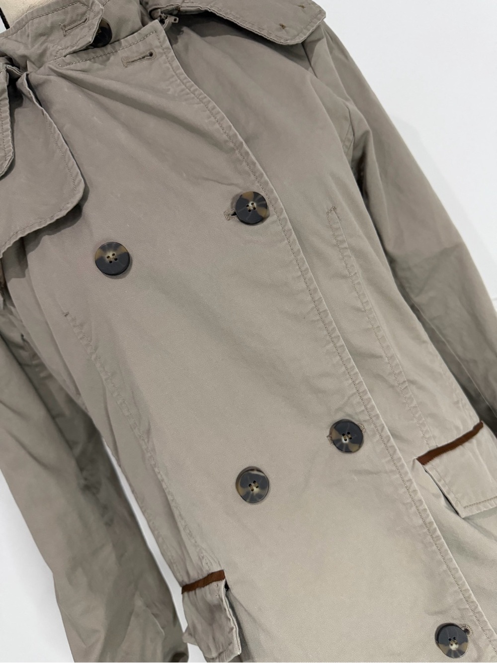 Zara Hooded Double-Breasted Trench Coat - Taupe - Picture 5 of 7